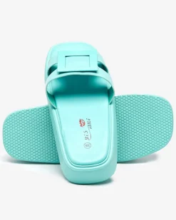 New Miętowe damskie klapki z ozdobą Zegora Klapki Płaskie