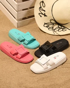 New Miętowe damskie klapki z ozdobą Zegora Klapki Płaskie