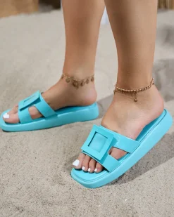 New Miętowe damskie klapki z ozdobą Zegora Klapki Płaskie