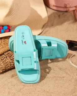 New Miętowe damskie klapki z ozdobą Zegora Klapki Płaskie