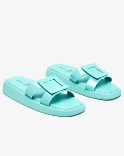 New Miętowe damskie klapki z ozdobą Zegora Klapki Płaskie