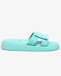 New Miętowe damskie klapki z ozdobą Zegora Klapki Płaskie