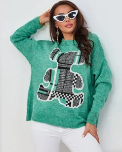 Best Miętowy damski sweter z misiem Swetry