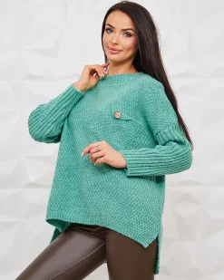 Sale Miętowy damski sweter Swetry