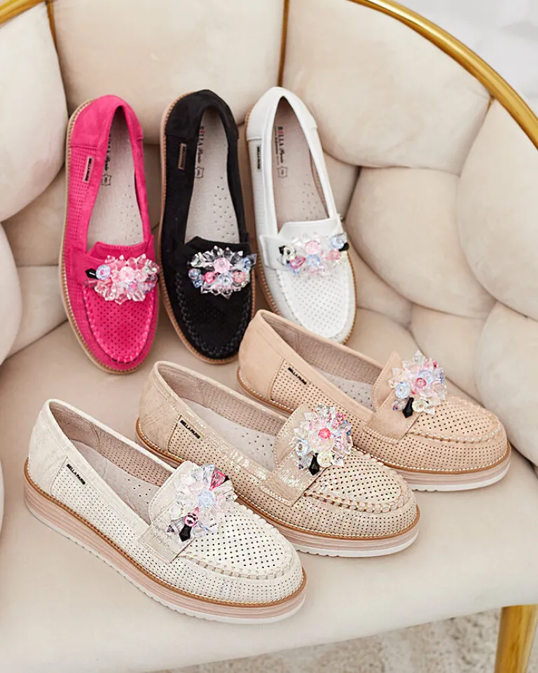 Hot Mokasyny z kolorowymi kamyczkami Restea Mokasyny Na Płaskiej Podeszwie|Półbuty