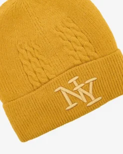 New Musztardowa ocieplana damska czapka Damskie Czapki I Kapelusze