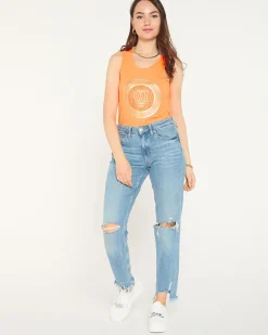 New owa pomarańczowa bluzka na ramiączkach z printem i cyrkoniami Bluzki / Koszule / Koszulki