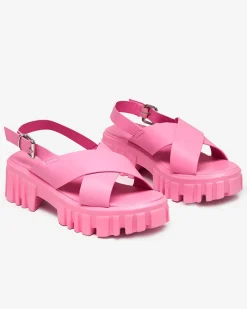 New owe różowe damskie sandały na masywnej podeszwie Otida Buty Na Wielkie Wyjście|Sandały Na Słupku