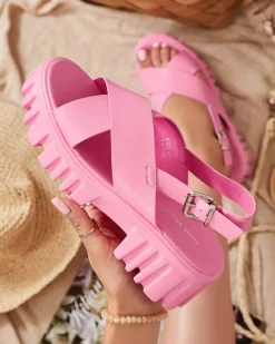 New owe różowe damskie sandały na masywnej podeszwie Otida Buty Na Wielkie Wyjście|Sandały Na Słupku