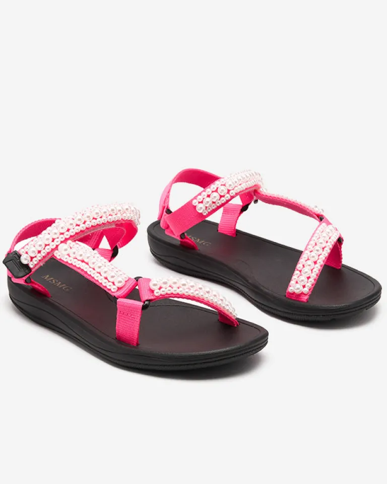 Clearance owe różowe damskie sportowe sandały z perełkami Dotiss Sandały Płaskie