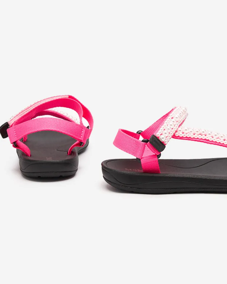 Clearance owe różowe damskie sportowe sandały z perełkami Dotiss Sandały Płaskie