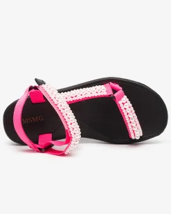 Clearance owe różowe damskie sportowe sandały z perełkami Dotiss Sandały Płaskie