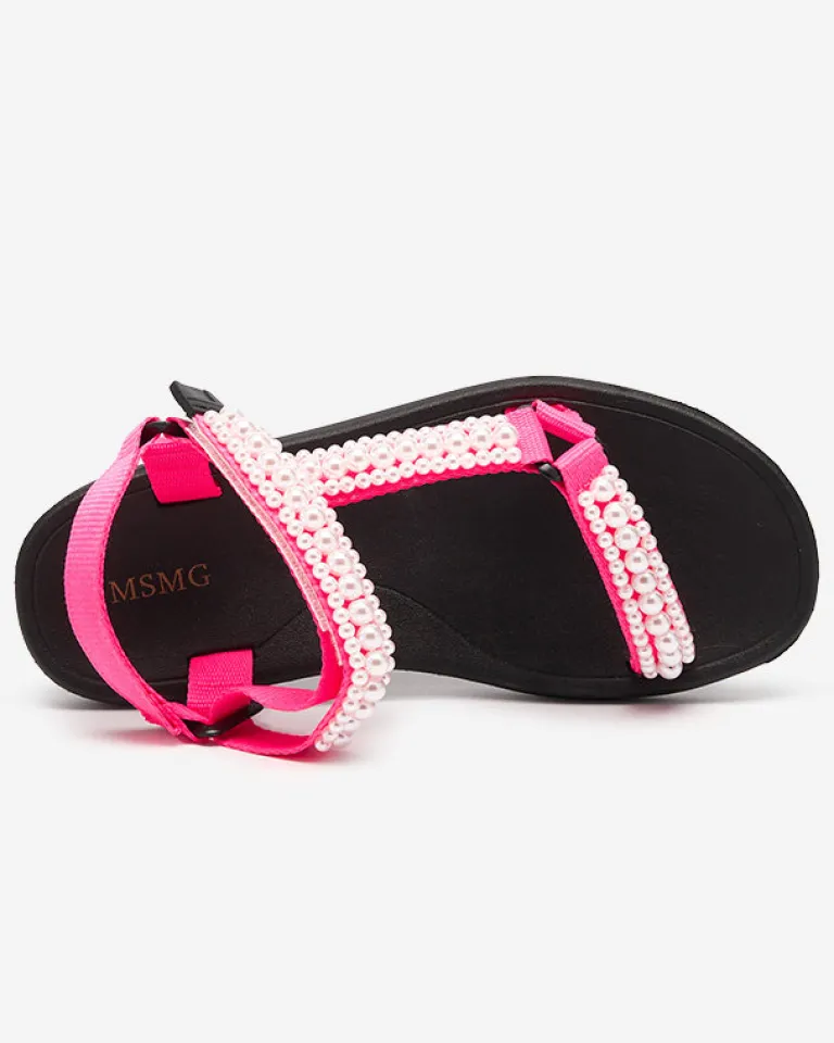 Clearance owe różowe damskie sportowe sandały z perełkami Dotiss Sandały Płaskie