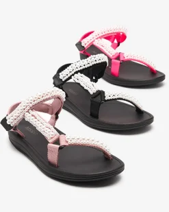 Clearance owe różowe damskie sportowe sandały z perełkami Dotiss Sandały Płaskie