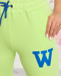 Clearance Neonowe zielone damskie spodnie dresowe z kolorową naszywką Spodnie Dresowe