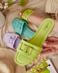 Hot owe zielone damskie klapki z klamerką Rydr Klapki Płaskie