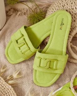 Hot owe zielone damskie klapki z klamerką Rydr Klapki Płaskie