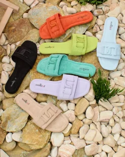 Hot owe zielone damskie klapki z klamerką Rydr Klapki Płaskie