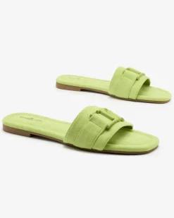 Hot owe zielone damskie klapki z klamerką Rydr Klapki Płaskie