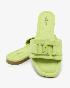 Hot owe zielone damskie klapki z klamerką Rydr Klapki Płaskie