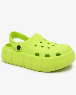 Outlet Neonowe zielone klapki damskie z ażurowym wykończeniem Mightty Klapki Basenowe|Klapki Płaskie