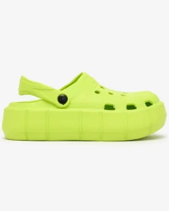 Outlet Neonowe zielone klapki damskie z ażurowym wykończeniem Mightty Klapki Basenowe|Klapki Płaskie