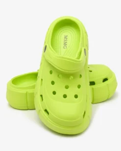 Outlet Neonowe zielone klapki damskie z ażurowym wykończeniem Mightty Klapki Basenowe|Klapki Płaskie