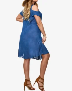 Discount Niebieska damska narzutka plażowa typu sukienka z haftem Narzutka Plażowa|Sukienki Letnie