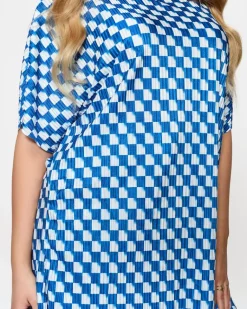 Sale Niebieski damski plisowany wzorzysty komplet Damskie Komplety Damskie