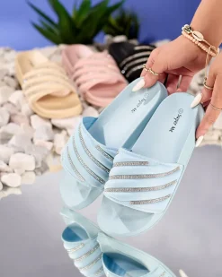 New Niebieskie damskie klapki z cyrkoniami Mytaris Klapki Basenowe|Klapki Płaskie