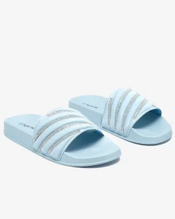 New Niebieskie damskie klapki z cyrkoniami Mytaris Klapki Basenowe|Klapki Płaskie