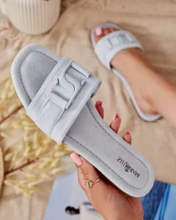 New Niebieskie damskie klapki z klamerką Rydr Klapki Płaskie