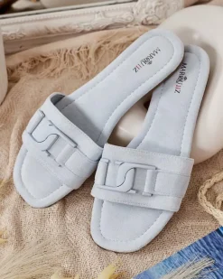 New Niebieskie damskie klapki z klamerką Rydr Klapki Płaskie