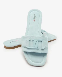 New Niebieskie damskie klapki z klamerką Rydr Klapki Płaskie