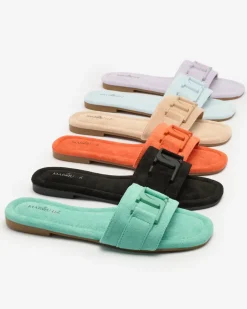 New Niebieskie damskie klapki z klamerką Rydr Klapki Płaskie