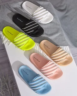 Niebieskie damskie klapki z cyrkoniami Erikis Klapki Płaskie