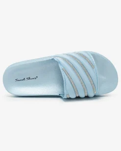 Niebieskie damskie klapki z cyrkoniami Erikis Klapki Płaskie