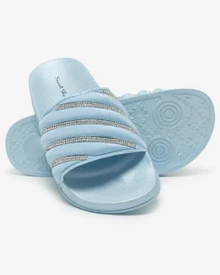 Niebieskie damskie klapki z cyrkoniami Erikis Klapki Płaskie