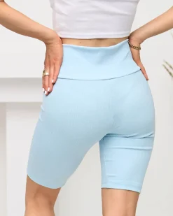 New Niebieskie damskie prążkowane legginsy kolarki Spodenki 3/4|Szorty