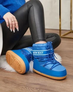 Online Niebieskie śniegowce damskie ze ściągaczem Soblesia Śniegowce|Botki Z Delikatnym Ociepleniem