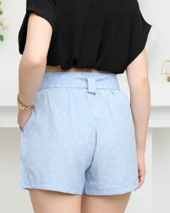 Sale Niebieskie wzorzyste damskie materiałowe krótkie spodenki w kwiaty Szorty|Krótkie Spodenki