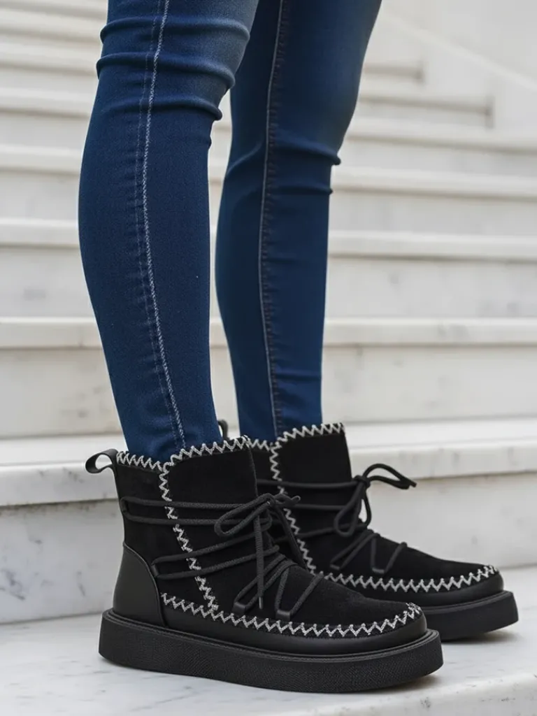 Hot Śniegowce damskie sznurowane Siozi Śniegowce|Botki Z Delikatnym Ociepleniem