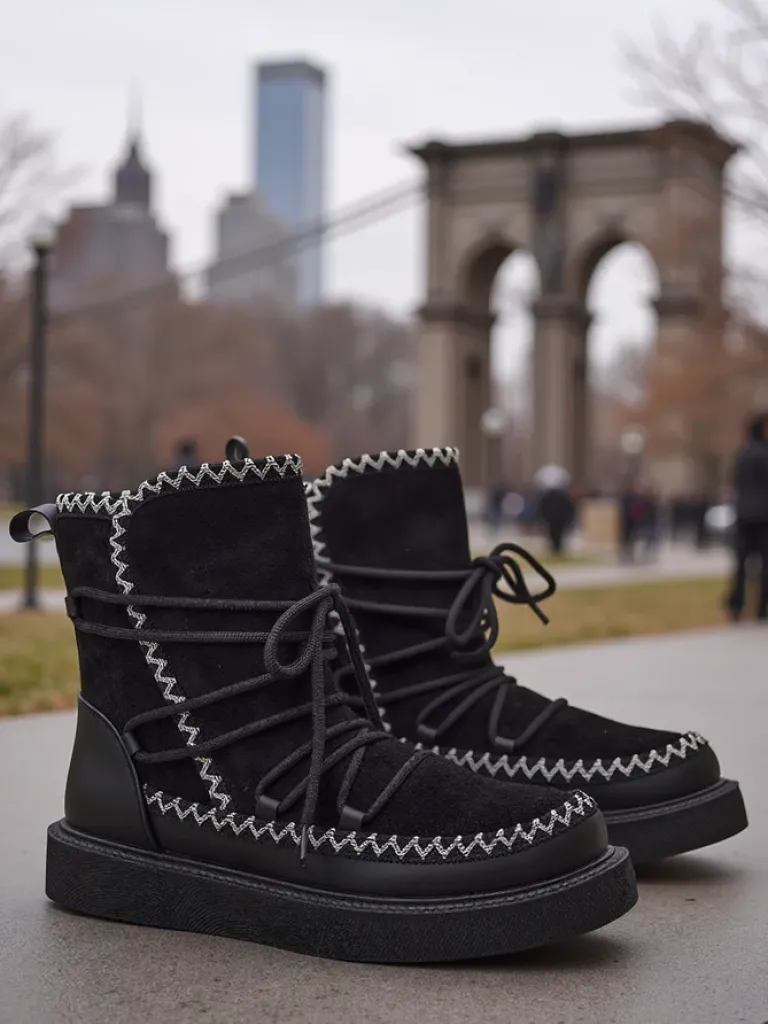Hot Śniegowce damskie sznurowane Siozi Śniegowce|Botki Z Delikatnym Ociepleniem