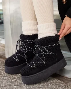 New Śniegowce damskie sznurowane Evonie Śniegowce|Botki Z Delikatnym Ociepleniem