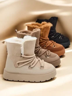 New Śniegowce damskie sznurowane Liloz Botki Z Delikatnym Ociepleniem|Nowość