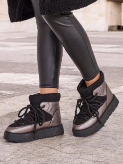 New Śniegowce damskie sznurowane Iniuc Śniegowce|Botki Z Delikatnym Ociepleniem