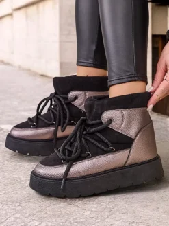 New Śniegowce damskie sznurowane Iniuc Śniegowce|Botki Z Delikatnym Ociepleniem