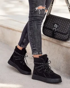 Outlet Śniegowce damskie sznurowane Mommer Śniegowce|Botki Na Płaskim Obcasie