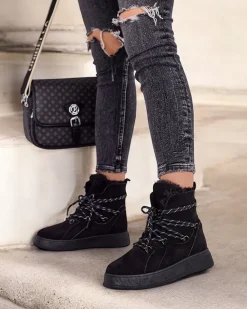 Outlet Śniegowce damskie sznurowane Mommer Śniegowce|Botki Na Płaskim Obcasie