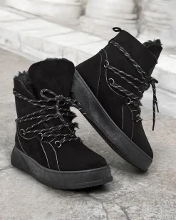 Outlet Śniegowce damskie sznurowane Mommer Śniegowce|Botki Na Płaskim Obcasie